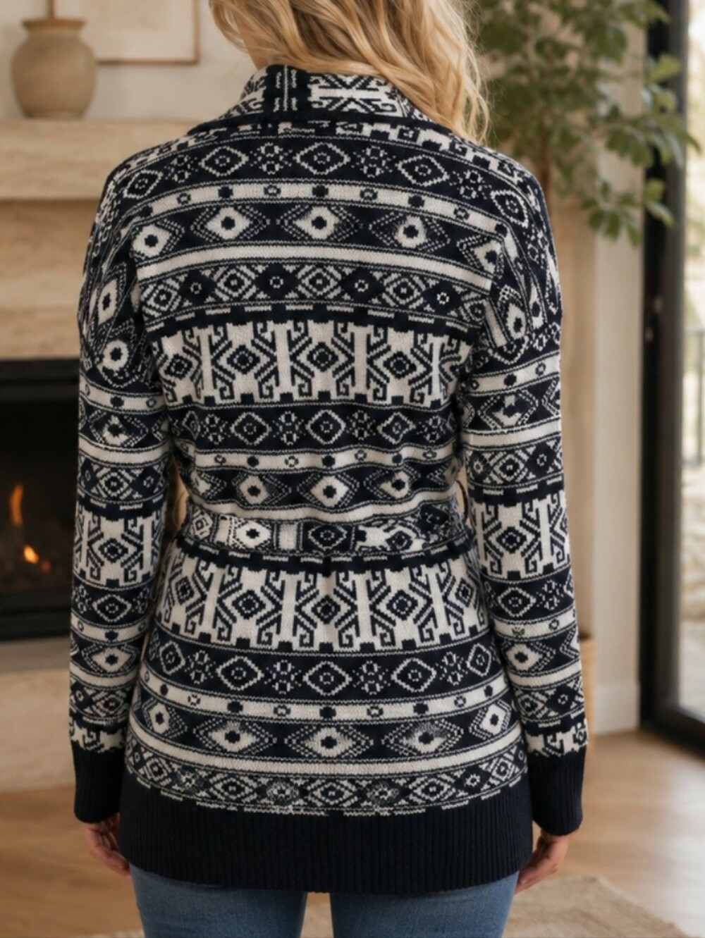 Rachel Zoe Aztec Print Belted Cardigan, Size S - Picture 3 of 13